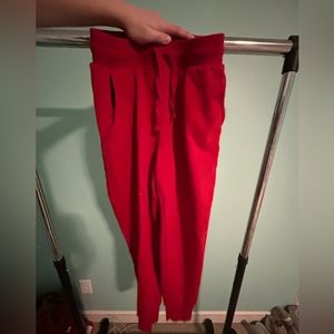red sweatpants